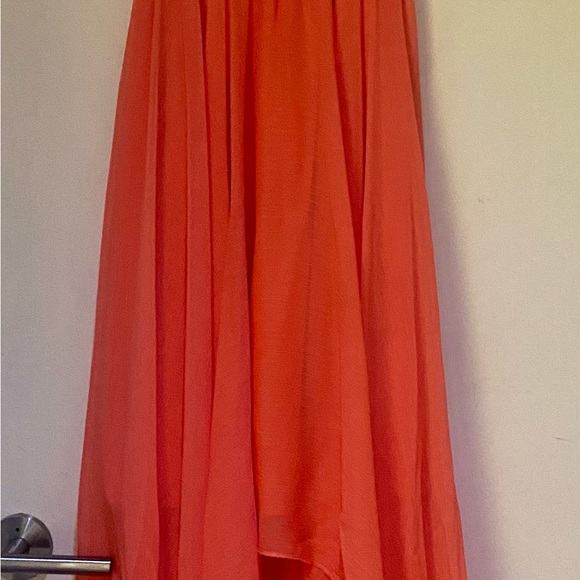 NWT BCBGMAXAZRIA Chiffon Faux Wrap High Low Halter Dress Tie At Waist Salmon XXS - Picture 2 of 8